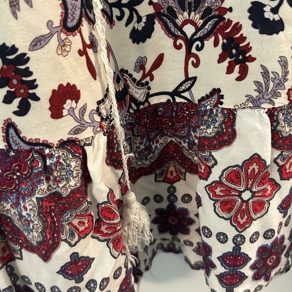 Southern Stitch Size Medium Peasant Print Tunic Blouse Burgundy Floral Boho - Picture 6 of 9